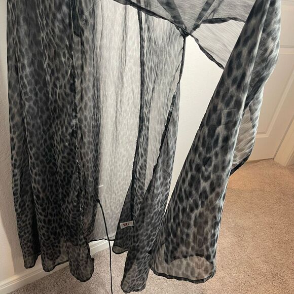 America & Beyond Sheer  Maxi Dress Swim Cover Up Animal Print XL High slit Beach - Picture 6 of 14